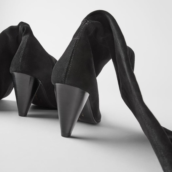 ZARA SPLIT SUEDE CONE HEEL BOOTS - Picture 6 of 8